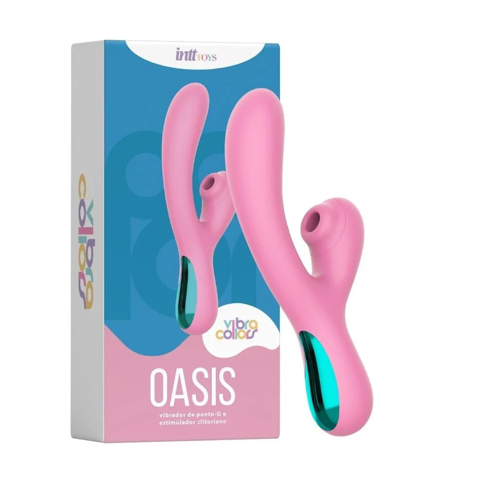 Oasis Vibrador Clitoriano E Vaginal, Recarregável Rosa Com Azul Metálico