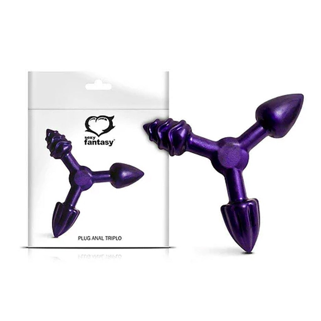 PLUG ANAL TRIPLO COM TAMANHOS E TEXTURAS DIVERSAS ROXO SEXY FANTASY