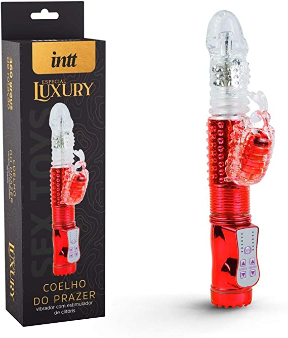 INTT ESPECIAL LUXURY COELHO DO PRAZER - Vibrador Recarregável Rotativo 36 Modos Vibração Estimulador Clitóris COR Vermelho